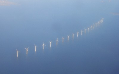 20 Bonus 2MW windturbines van Middelgrunden windmolenpark in zee voor Kopenhagen