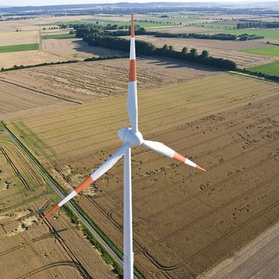 Een zeldzaam aanzicht: een windturbine van bovenaf gezien