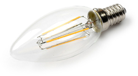TopLEDshop - LED Lamp 230V, kaars, 4W, Filament, Warmwit, E14, helder